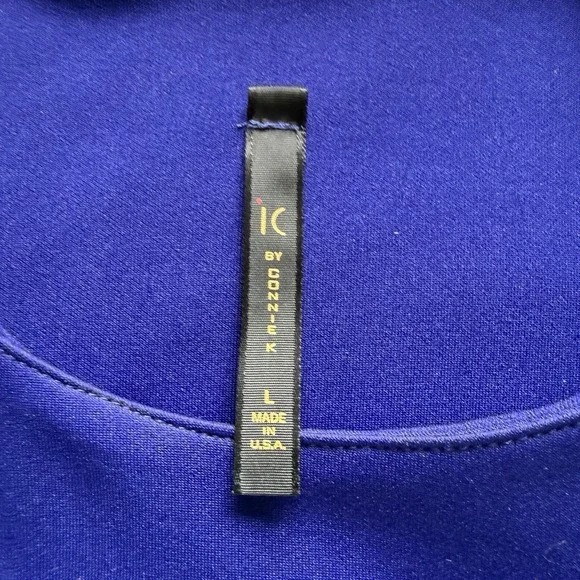 IC by Connie-K Womens L Cobalt Scuba Shift Dress Asymmetrical Buckle VTG 90s USA - Picture 7 of 11